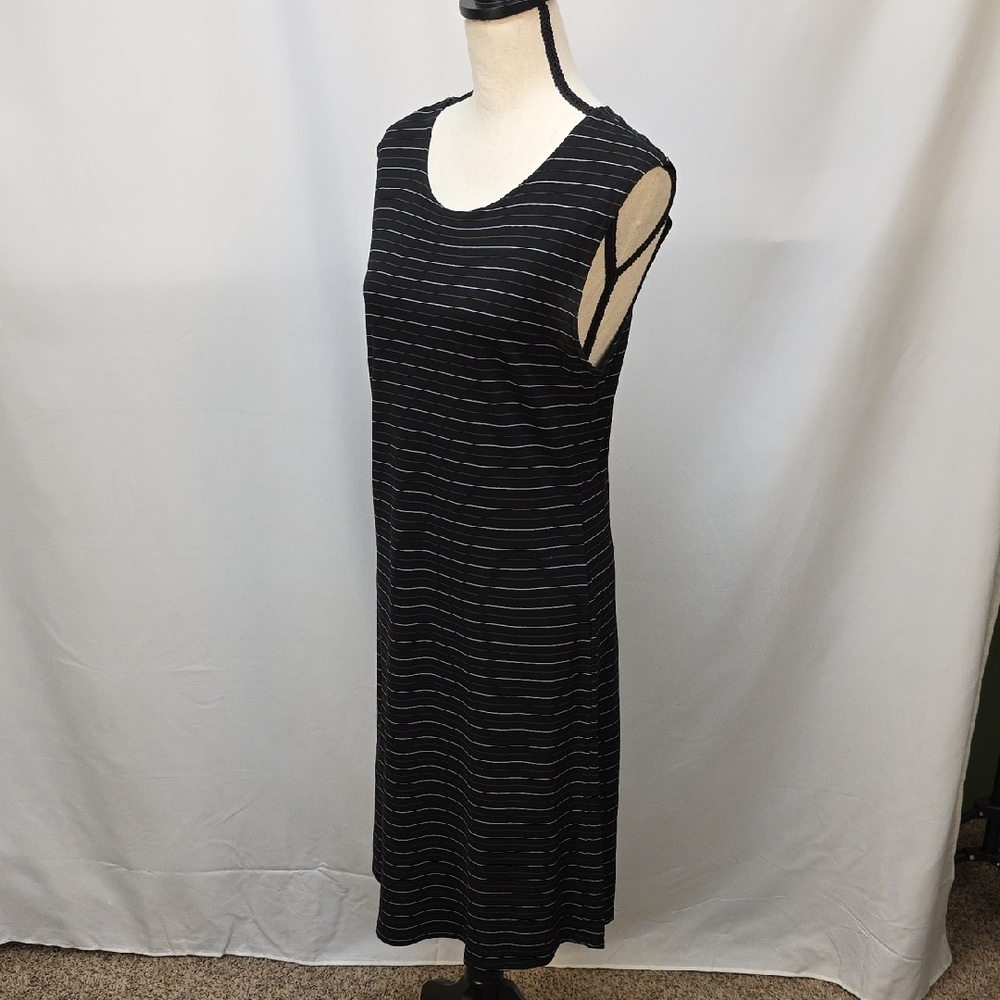 GAP Black and Gray Striped Midi Dress